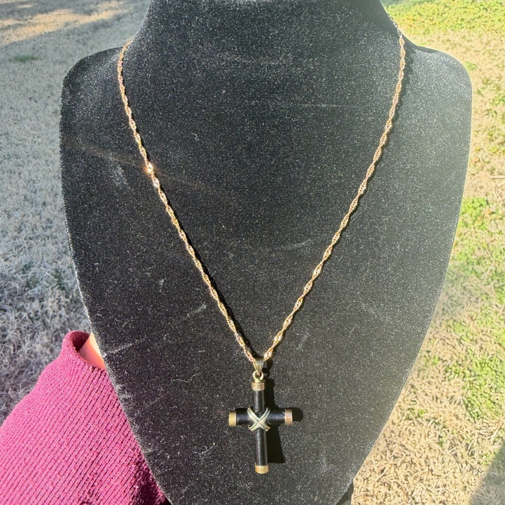 Men Black and Gold Cross Pendant Necklace - Picture 1 of 2